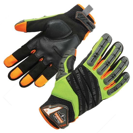 Picture of Ergodyne ProFlex 924 Hybrid Dorsal Impact-Reducing Gloves, Large, Lime