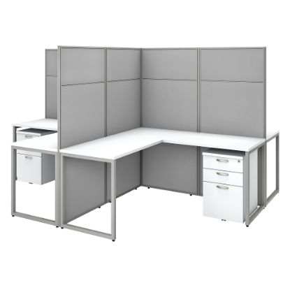 Picture of Bush Business Furniture Easy Office 60inW 4-Person L-Shaped Cubicle Desk With Drawers And 66inH Panels, Pure White/Silver Gray, Standard Delivery