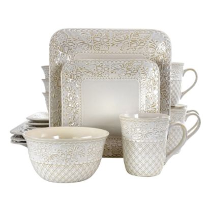 Picture of Elama 16-Piece Stoneware Dinnerware Set, Ivory Lotus