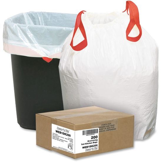 Picture of Draw N Tie 0.9-mil Trash Bags, 13 Gallons, 24-1/2in x 27-3/8in, White, Box Of 200