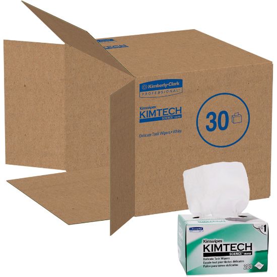 Picture of KIMTECH Kimwipes Delicate Task Wipers - 1 Ply - 4.40in x 8.40in - White - Virgin Fiber - Light Duty, Anti-static, Absorbent - For Hand - 280 Sheets Per Box - 30 / Carton