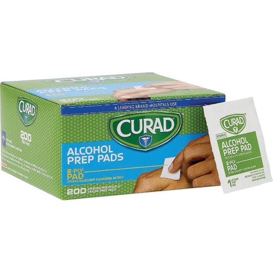 Picture of CURAD Sterile Alcohol Prep Pads, 1in x 1in, White, Box Of 200 Pads