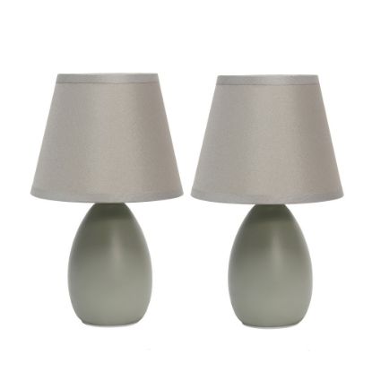 Picture of Simple Designs Mini Egg Oval Ceramic Table Lamps, 9-7/16inH, Gray Shade/Gray Base, Pack Of 2 Lamps