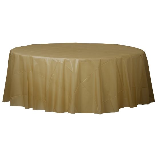 Picture of Amscan 77017 Solid Round Plastic Table Covers, 84in, Gold, Pack Of 6 Covers