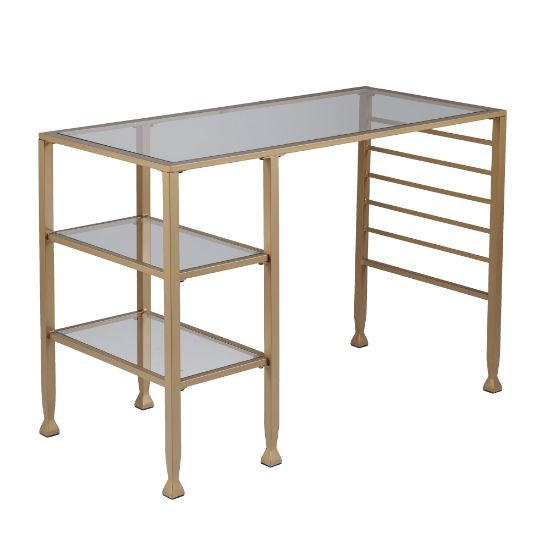 Picture of SEI Furniture Jaymes 2-Shelf Metal/Glass 43inW Writing Desk, Soft Gold