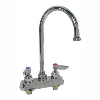 Picture of T&S Brass Deck-Mount Heavy-Duty Faucet With Gooseneck Spout, 4in Centers, Stainless