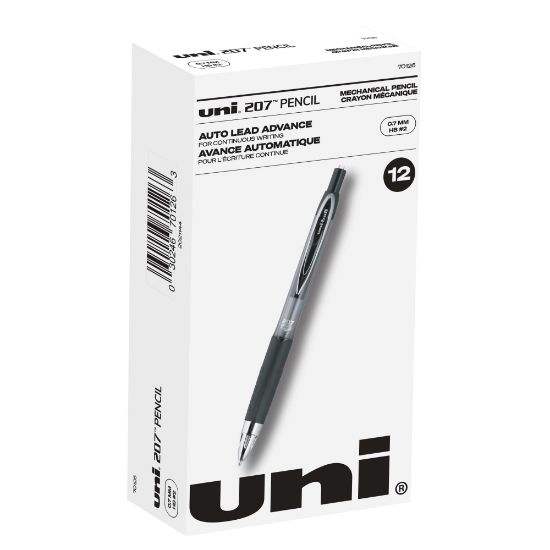 Picture of uni-ball 207 Auto-Advancing Mechanical Pencils With Hexagonal Twist Eraser, 0.7 mm, Black Barrel, Pack Of 12 Pencils