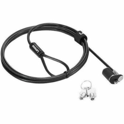 Picture of Lenovo NanoSaver Essential Cable Lock - Keyed Lock - Black - Galvanized Steel, Zinc Alloy, Stainless Steel - 4.92 ft - For Notebook, Docking Station, Desktop Computer, LCD Monitor