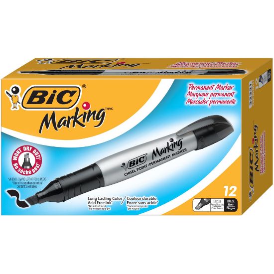 Picture of BIC Mark-it Chisel Tip Permanent Markers, Black, Pack Of 12