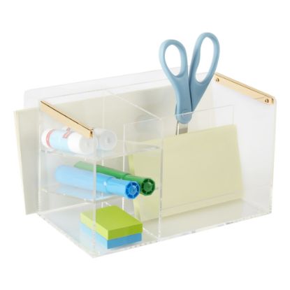 Picture of Realspace Vayla Acrylic Paper Tray With Drawer, 4-3/4inH x 12-1/2inW x 9-3/8inD, Clear/Gold