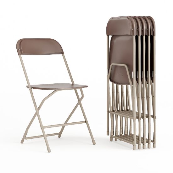 Picture of Flash Furniture Hercules Series Plastic Folding Chairs, Brown, Set Of 6 Chairs