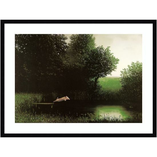 Picture of Amanti Art Diving Pig by Michael Sowa Wood Framed Wall Art Print, 25inH x 33inW, Black