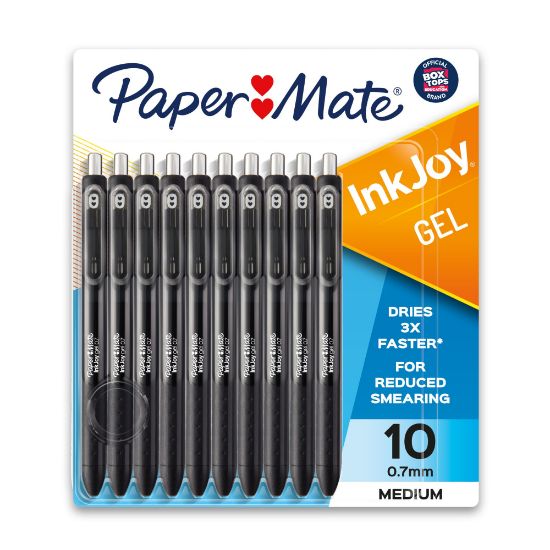 Picture of Paper Mate InkJoy Gel Pens, Medium Point, 0.7 mm, Black Barrel, Black Ink, Pack Of 10