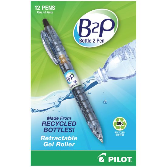 Picture of Pilot "Bottle to Pen" B2P Retractable Gel Pens, Fine Point, 0.7 mm, 89% Recycled, Translucent Barrel, Black Ink, Pack Of 12