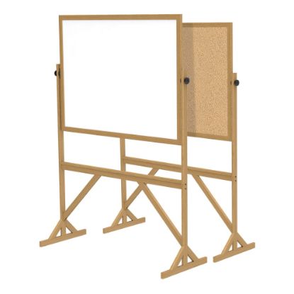 Picture of Ghent 2-Sided Cork Bulletin/Non-Magnetic Dry-Erase Whiteboard, 72 1/8in x 53 1/4in, Wood Frame With Brown Finish