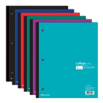 Picture of Office Depot Brand Wireless Notebook, 8 1/2in x 11in, 1 Subject, College Ruled, 80 Sheets, Assorted Colors