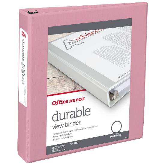 Picture of Office Depot Brand 3-Ring Durable View Binder, 1-1/2in Round Rings, Pink