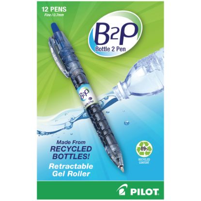 Picture of Pilot "Bottle to Pen" B2P Retractable Gel Pens, Fine Point, 0.7 mm, 89% Recycled, Translucent Barrel, Blue Ink, Pack Of 12