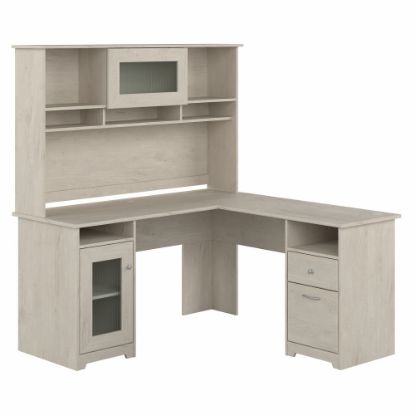 Picture of Bush Furniture Cabot 60inW L-Shaped Computer Desk With Hutch, Linen White Oak, Standard Delivery