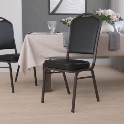 Picture of Flash Furniture HERCULES Series Crown Back Stacking Banquet Chair, Black/Gold Vein