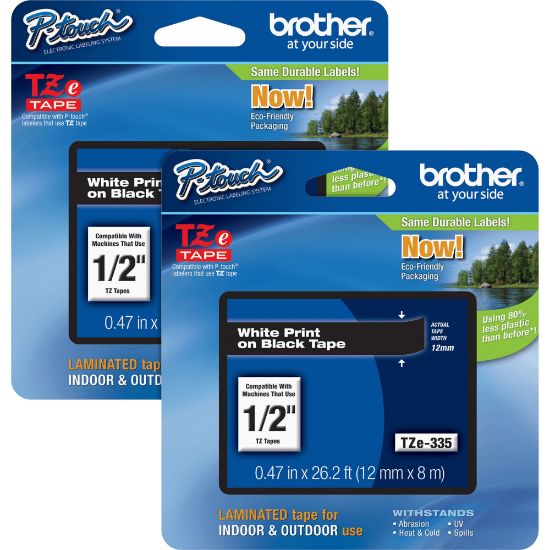 Picture of Brother P-touch TZe Laminated Tape Cartridges, 15/32inW x 26 1/5L , Rectangle, Black, 2 Per Bundle