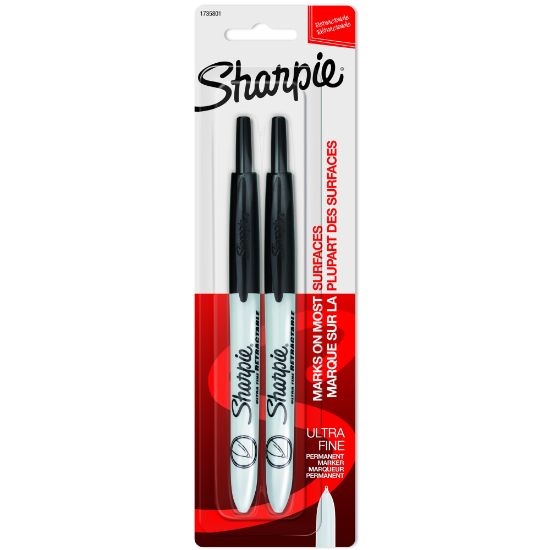 Picture of Sharpie Retractable Permanent Markers, Ultra-Fine Point, Black, Pack Of 2