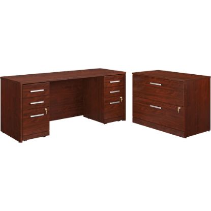 Picture of Sauder Affirm Collection Executive Desk With Two 3-Drawer Mobile Pedestal Files And Lateral File, 72inW x 24inD, Classic Cherry