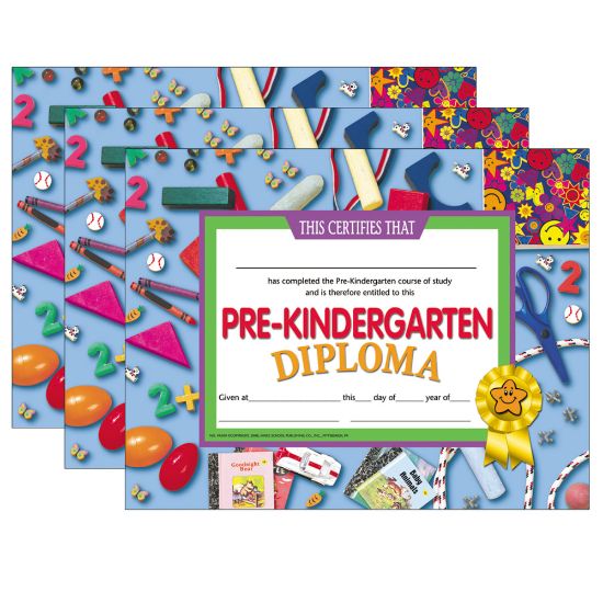 Picture of Hayes Certificates, 8-1/2in x 11in, Pre-Kindergarten Diploma, 30 Certificates Per Pack, Set Of 3 Packs