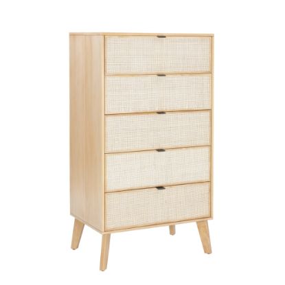 Picture of Powell Carling 5-Drawer Cane Bedroom Chest, 52inH x 28inW x 18-1/2inD, Natural