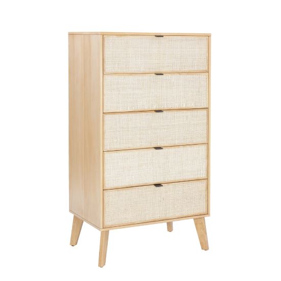 Picture of Powell Carling 5-Drawer Cane Bedroom Chest, 52inH x 28inW x 18-1/2inD, Natural