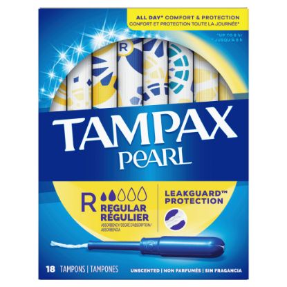 Picture of Tampax Pearl Tampons With LeakGuard Braid, Regular Absorbency, Unscented, Pack Of 18 Tampons