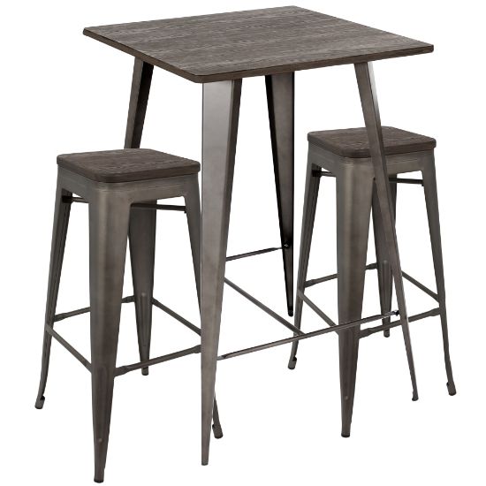 Picture of Lumisource Oregon Industrial Pub Table With 2 Stools, Dark Espresso/Antique