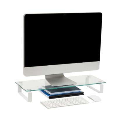 Picture of Mind Reader Glass Desktop Monitor Stand Riser for Computer, Laptop, Desk, 3inH x 22inW x 8-1/4inD, Clear