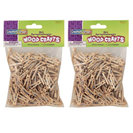 Picture of Creativity Street Mini Spring Clothespins, Natural Wood, 1in, 250 Clothespins Per Pack, Pack Of 2 Packs