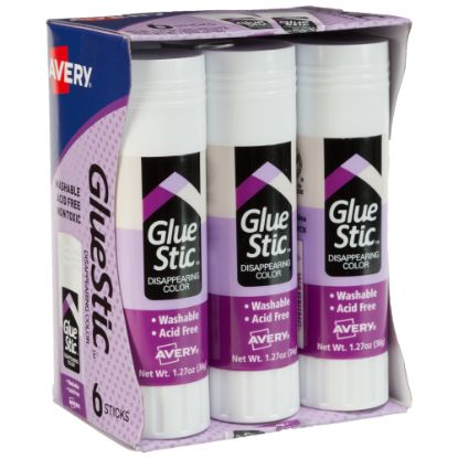 Picture of Avery Glue Stic Disappearing Purple Glue Sticks, 1.27 Oz., Pack Of 6