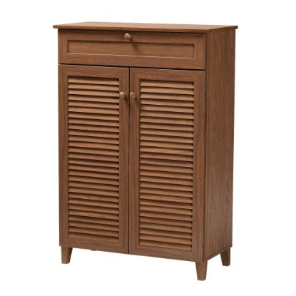 Picture of Baxton Studio Coolidge Finished 5-Shelf Wood Shoe Storage Cabinet With Drawer, Walnut