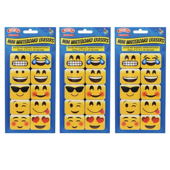 Picture of Ashley Productions Non-Magnetic Mini Whiteboard Erasers, Emotion Icons, Pack of 30