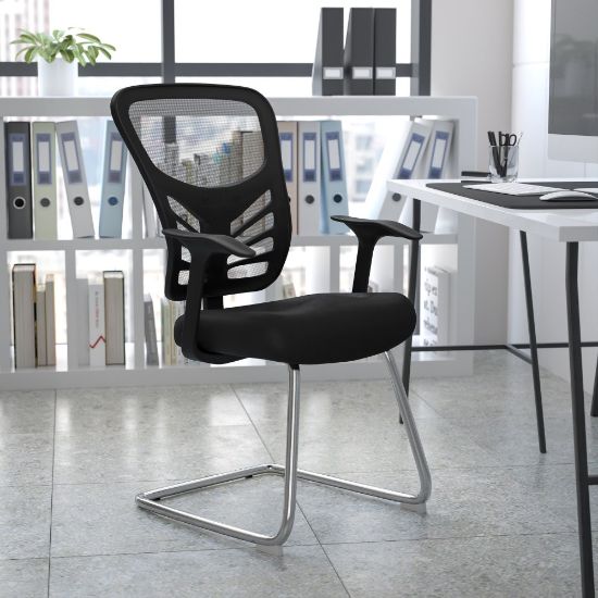 Picture of Flash Furniture Mesh Side Reception Chair with Chrome Sled Base, Black