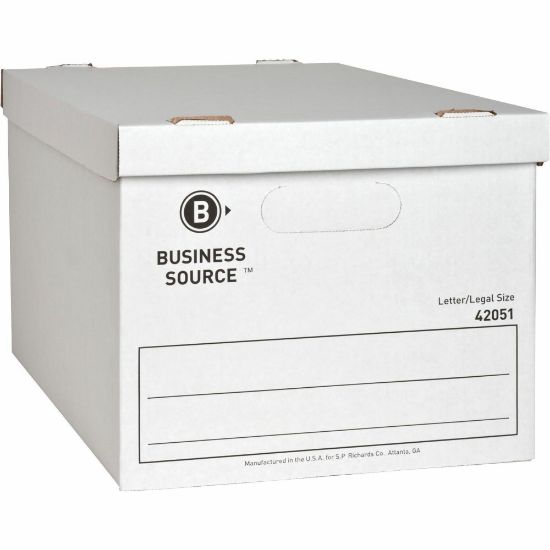 Picture of Business Source Economy Storage Box with Lid - External Dimensions: 12in Width x 15in Depth x 10inHeight - 350 lb - Media Size Supported: Legal, Letter - Light Duty - Stackable - White - For File - Recycled - 12 / Carton