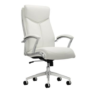 Picture of Realspace Modern Comfort Verismo Bonded Leather High-Back Executive Chair, White/Chrome