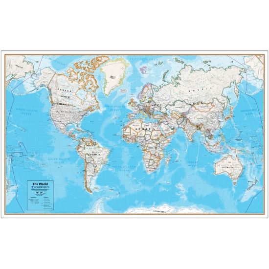 Picture of Hemispheres Contemporary Laminated Wall Map, World, 38in x 61in