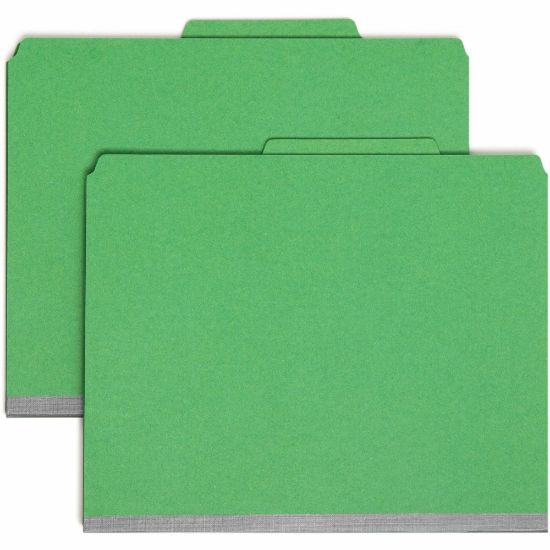 Picture of Smead Pressboard Colored Classification Folders, 2in Capacity, 2 Fasteners, 2 Dividers, Letter Size, 2in Expansion, 2/5-Cut Tab, 100% Recycled, Green, Box Of 10