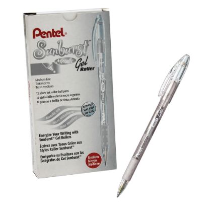 Picture of Pentel Sunburst Metallic Pen, Silver, Pack of 12