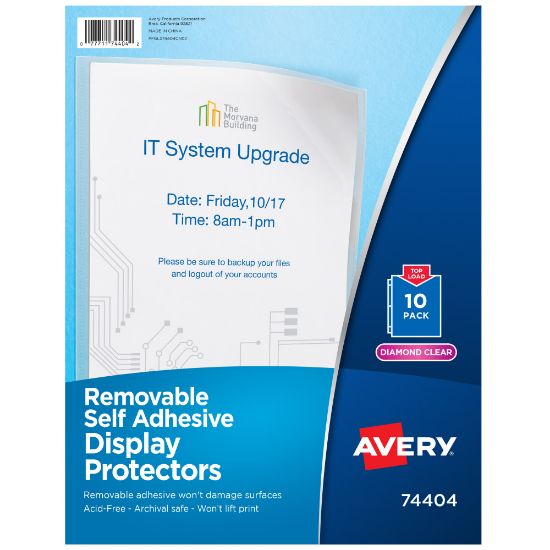 Picture of Avery Self-Adhesive Wall And Door Communication Display Protectors, 8-1/2in x 11in, Clear, Pack Of 10 Clear Sleeves