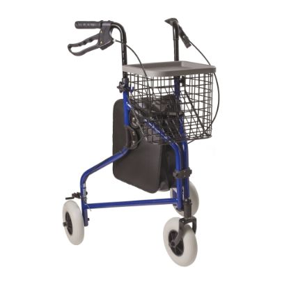 Picture of DMI Adjustable Aluminum Folding 3-Wheel Rollator Walker, 37in x 20in, Royal Blue