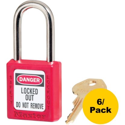 Picture of Master Lock Danger Red Safety Padlock - 0.25in Shackle Diameter - Red - 6 / Pack