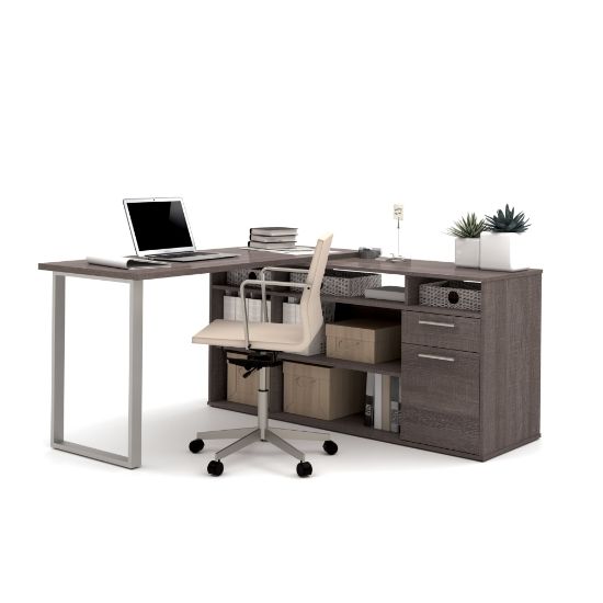 Picture of Bestar Solay 60inW L-Shaped Corner Desk, Bark Gray