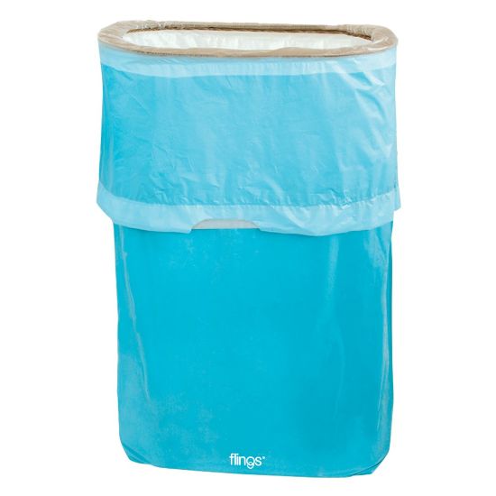 Picture of Amscan Pop-Up Plastic Trash Fling Bins, 13 Gallons, Caribbean Blue, Pack Of 3 Bins