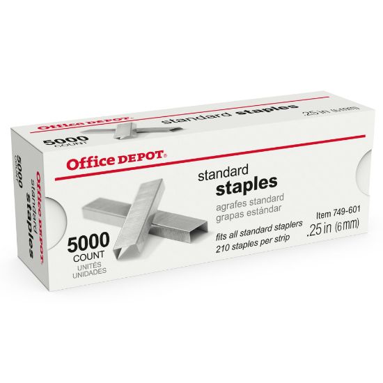 Picture of Office Depot Brand Staples, 1/4in Standard, Full Strip, Box Of 5,000, 2661