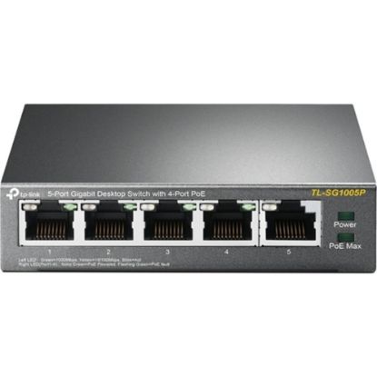 Picture of TP-Link TL-SG1005P - 5-Port Gigabit PoE Switch - 4 PoE+ Ports @65W - Desktop - Plug & Play - Sturdy Metal w/ Shielded Ports - Fanless - QoS & IGMP Snooping